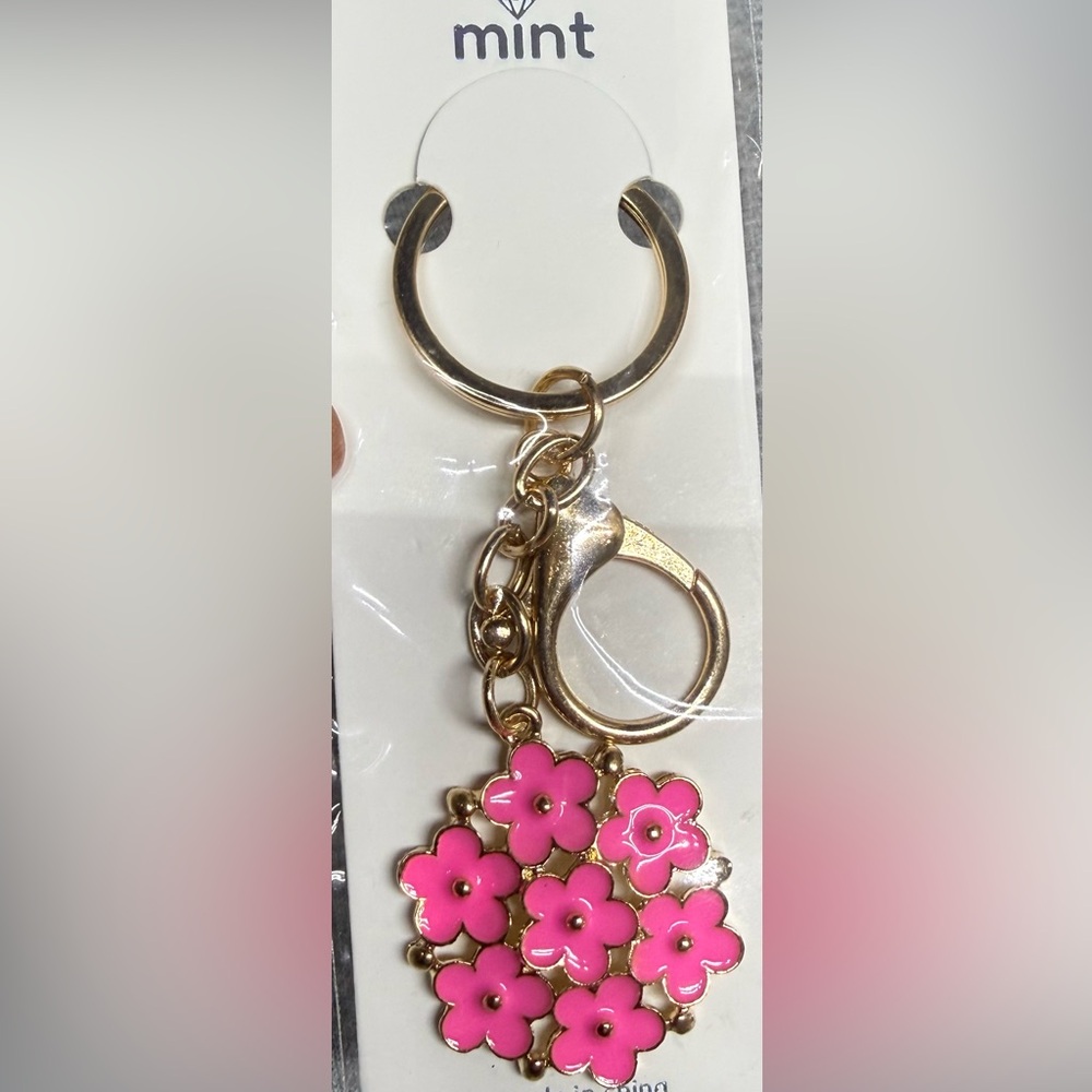 NWT Elegant Gold and Pink Floral Bag Charm / Keychain Accessory